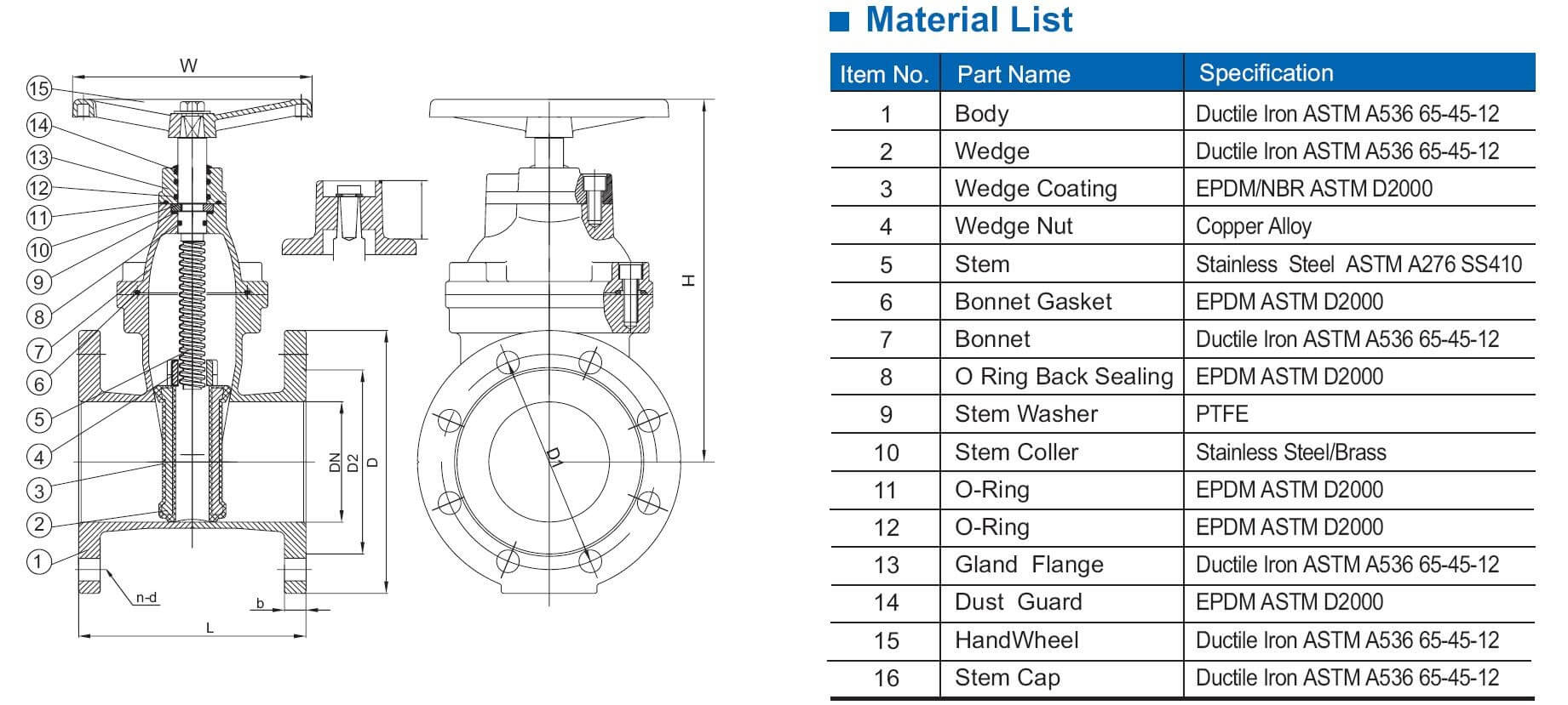 AWWA C509 reslient seat gate valve