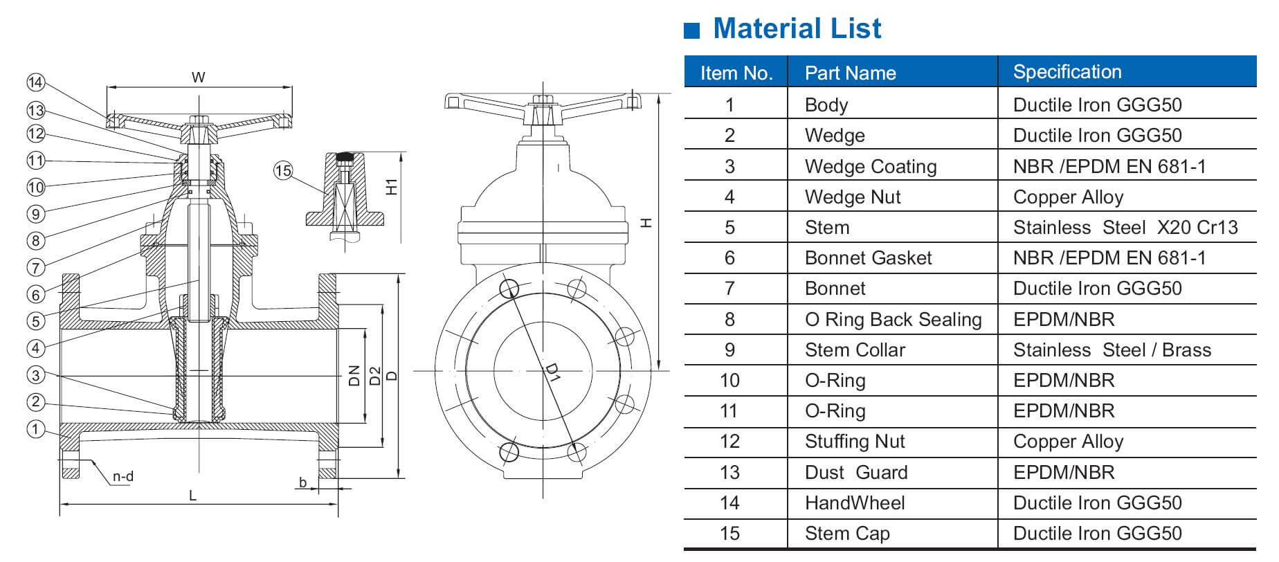 DIN3352 F5 resilient seat gate valve