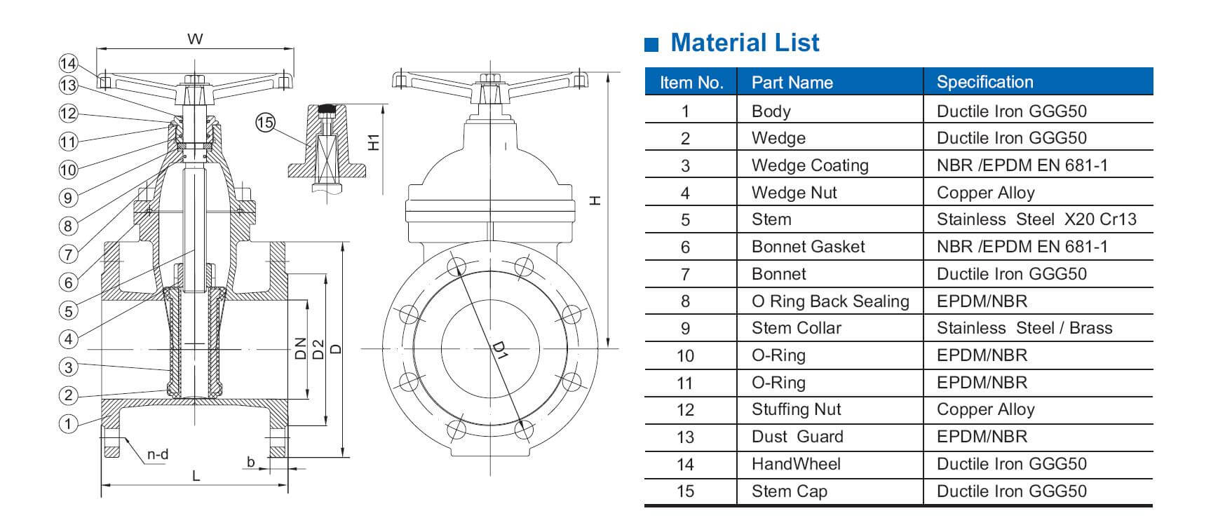 PN25 resilient gate valve