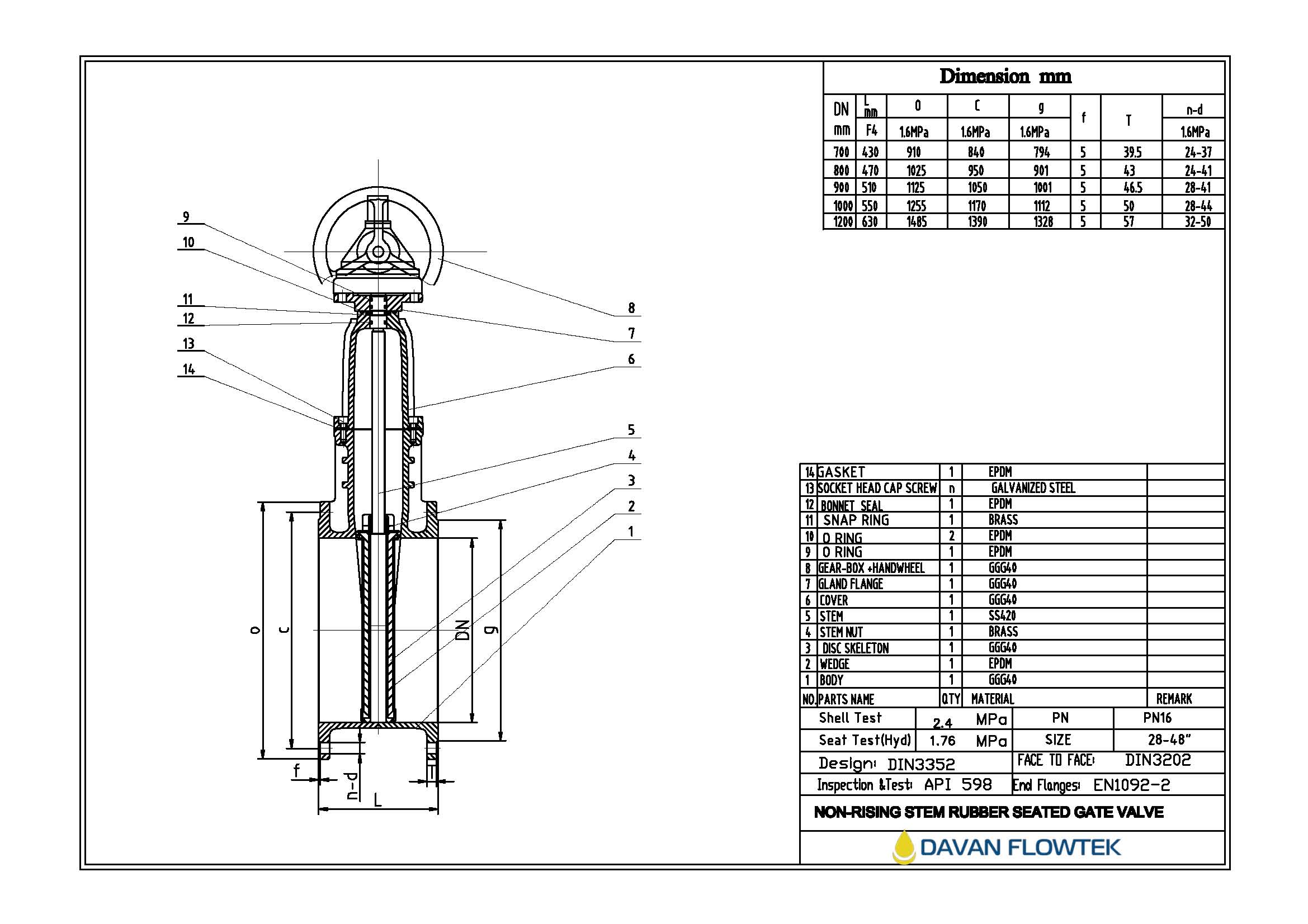 gate valve DN1200 PN16